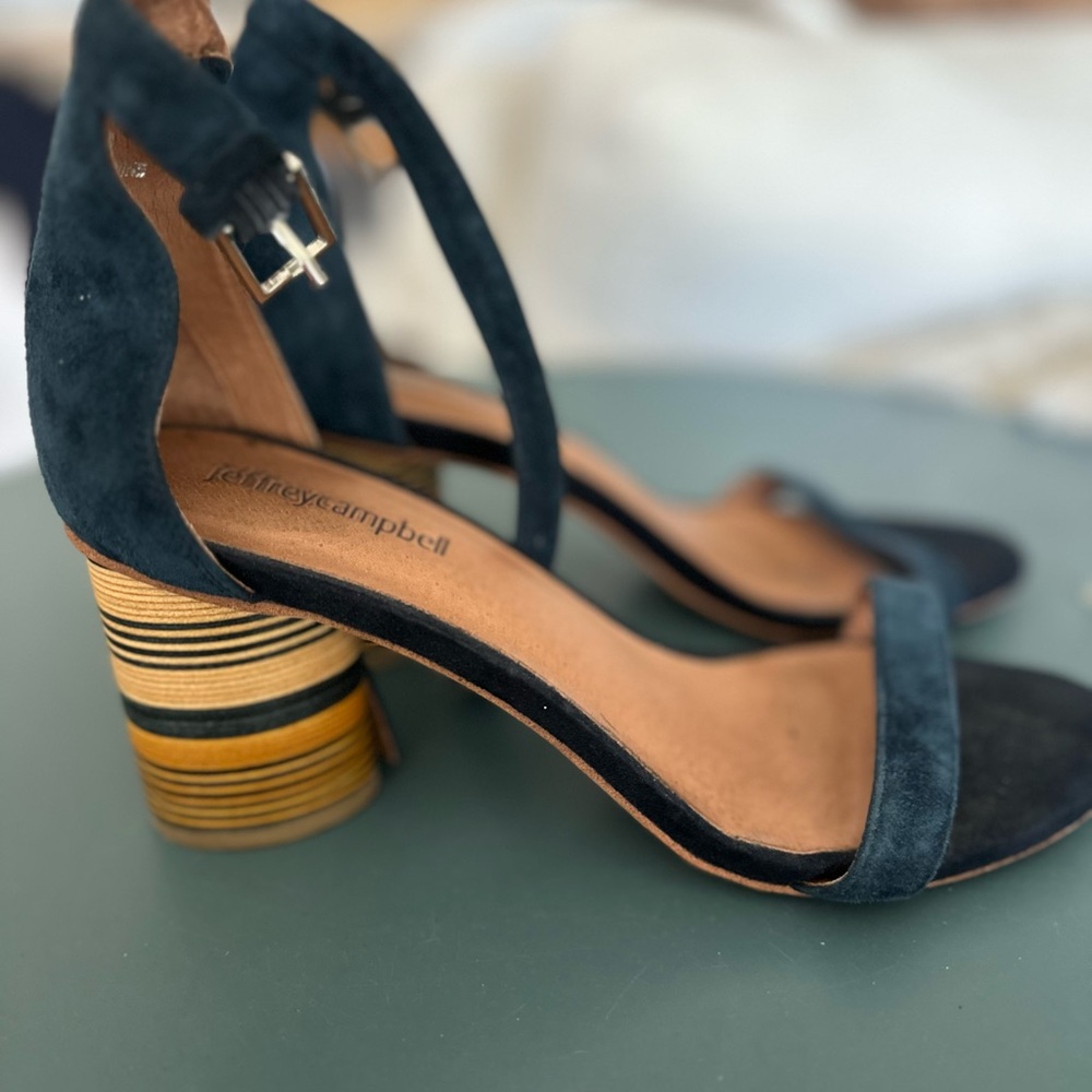 Jeffrey Campbell NAVY Sandal with Striped Wooden Heels